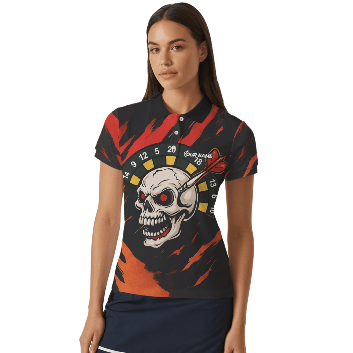 Damen Darts Polo - Shirt – Personalisiert mit Schwarz - Gold Kronen - Motiv Z2886 - Outfitsuche
