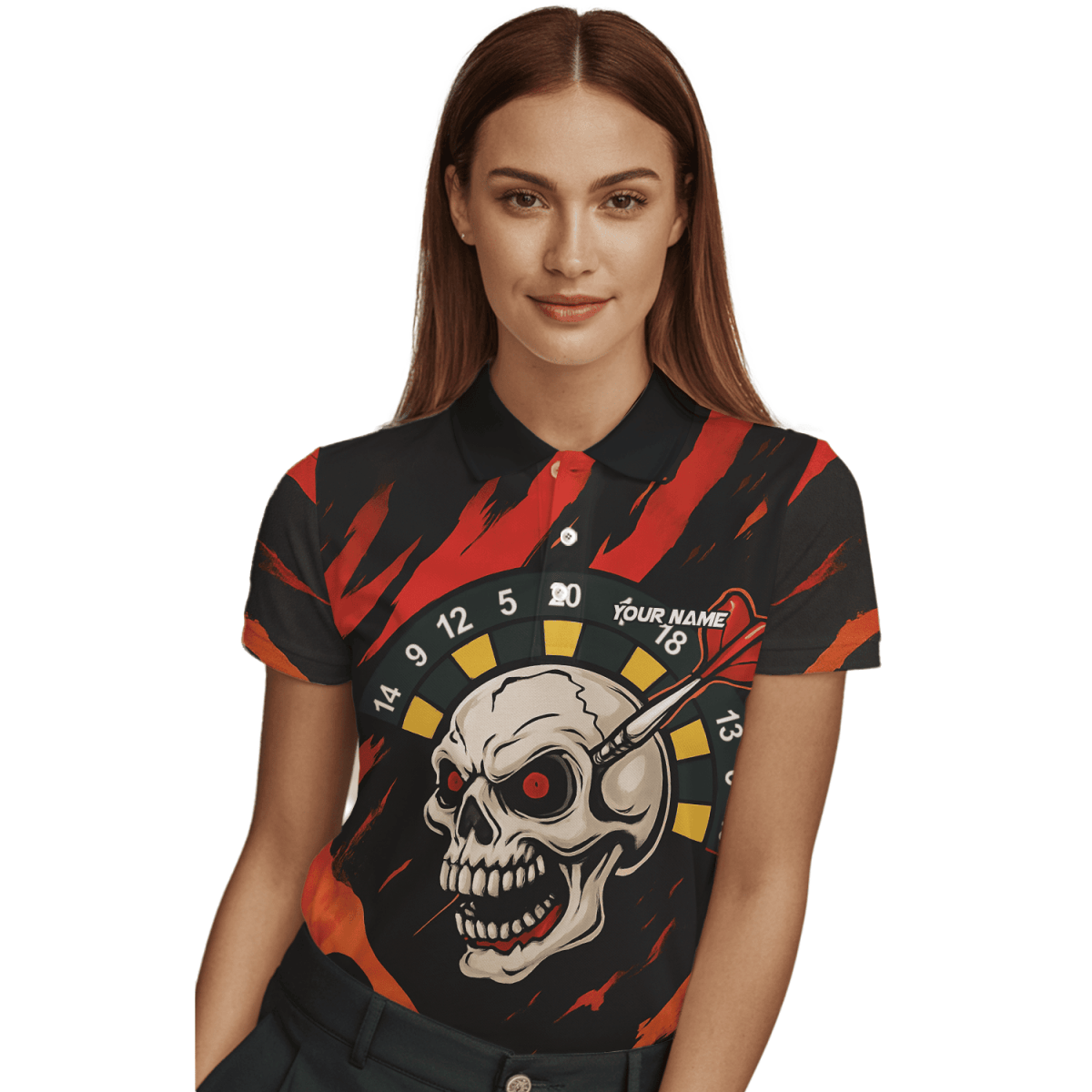 Damen Darts Polo - Shirt – Personalisiert mit Schwarz - Gold Kronen - Motiv Z2886 - Outfitsuche