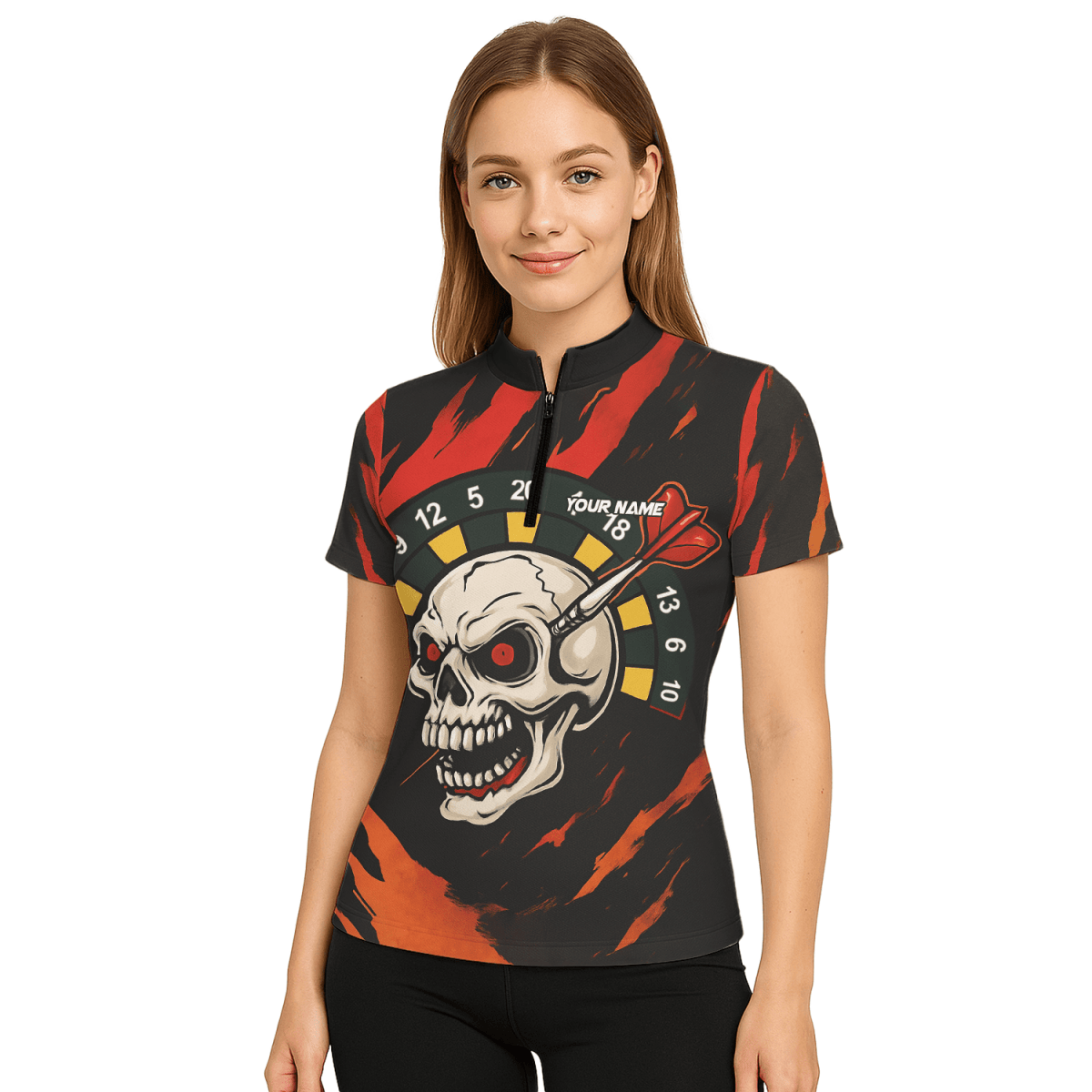 Damen Darts Polo - Shirt – Personalisiert mit Schwarz - Gold Kronen - Motiv Z2886 - Outfitsuche