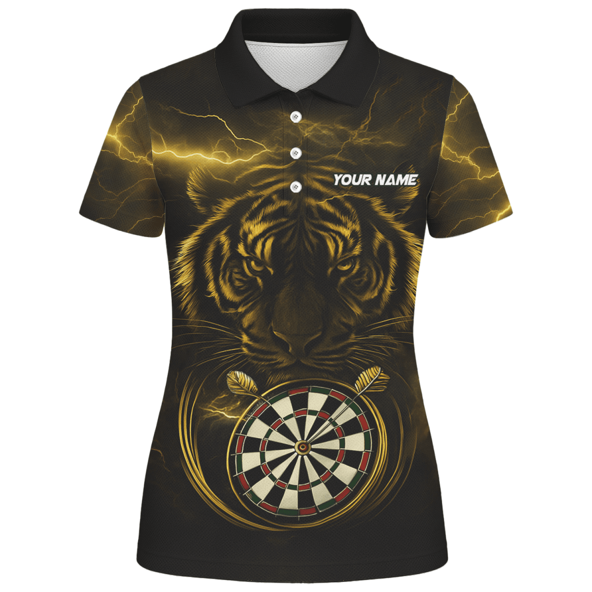 Damen Darts Poloshirt 'Fire Dog' – Personalisierbar, Schwarz - Orange X5692 - Outfitsuche