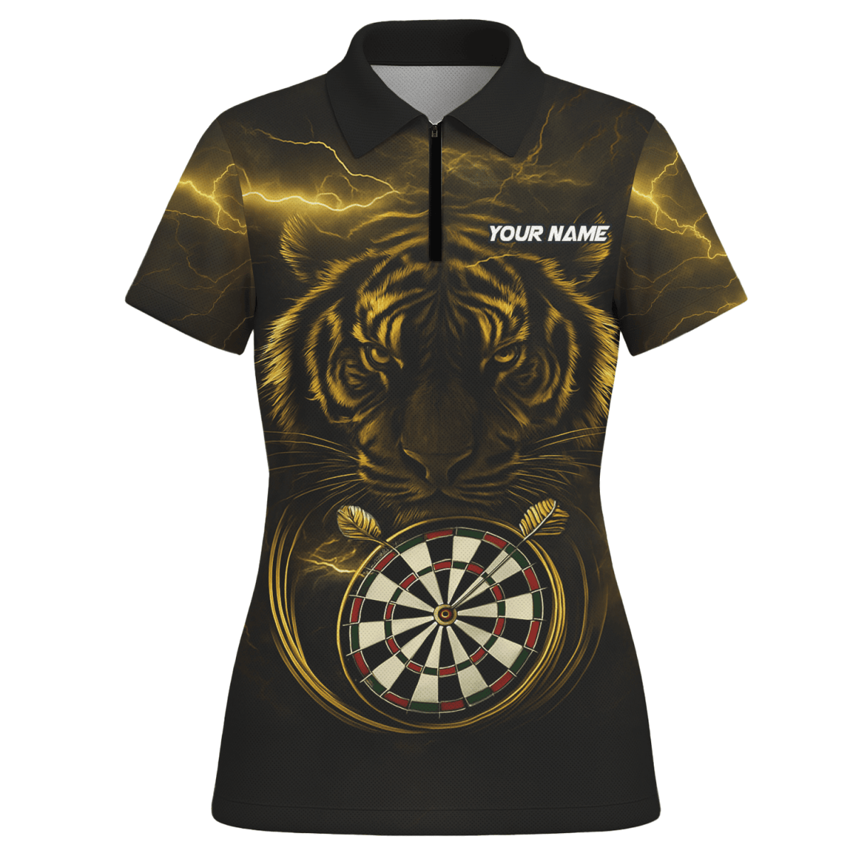 Damen Darts Poloshirt 'Fire Dog' – Personalisierbar, Schwarz - Orange X5692 - Outfitsuche