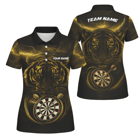Damen Darts Poloshirt 'Fire Dog' – Personalisierbar, Schwarz - Orange X5692 - Outfitsuche