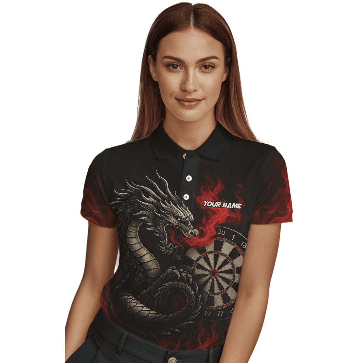 Damen Darts Poloshirt Schwarz - Rot mit Wolf - Motiv, personalisierbar W3505 - Outfitsuche