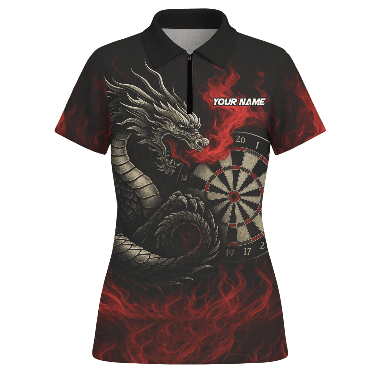 Damen Darts Poloshirt Schwarz - Rot mit Wolf - Motiv, personalisierbar W3505 - Outfitsuche