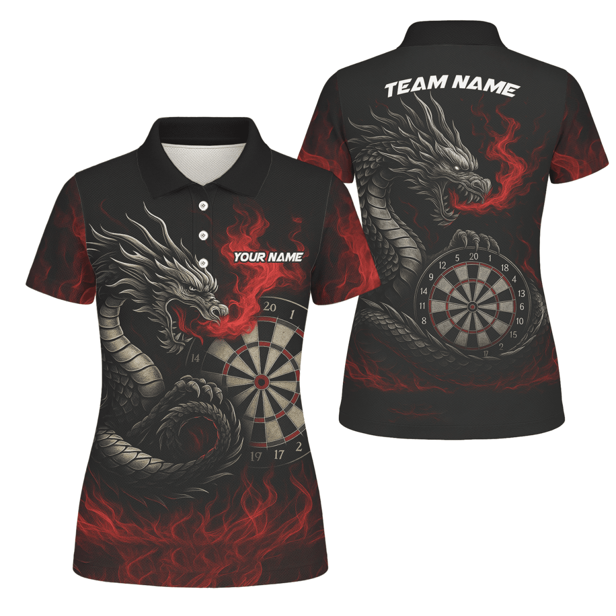 Damen Darts Poloshirt Schwarz - Rot mit Wolf - Motiv, personalisierbar W3505 - Outfitsuche