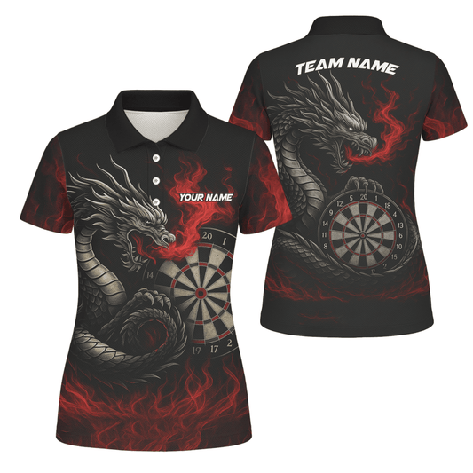 Damen Darts Poloshirt Schwarz - Rot mit Wolf - Motiv, personalisierbar W3505 - Outfitsuche
