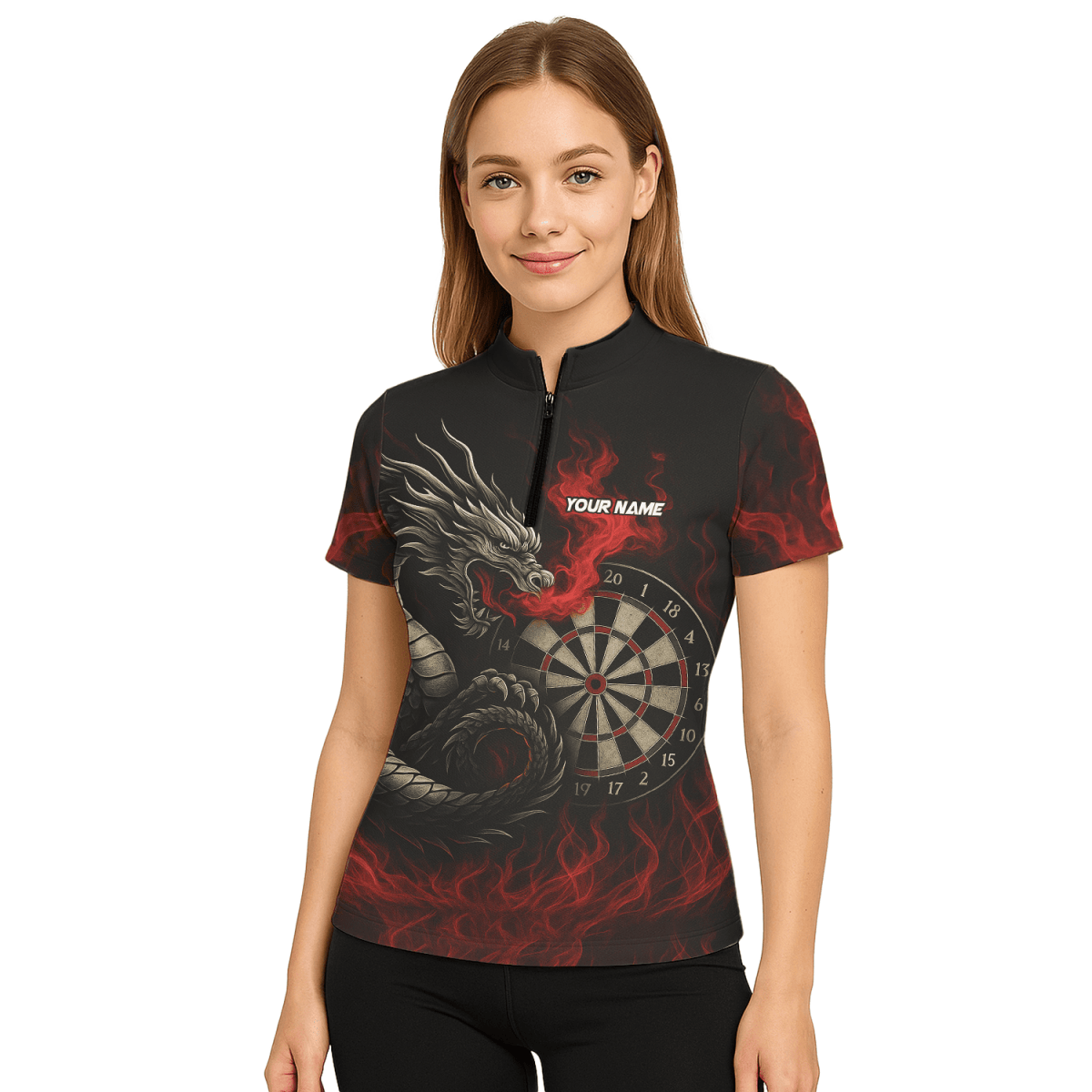Damen Darts Poloshirt Schwarz - Rot mit Wolf - Motiv, personalisierbar W3505 - Outfitsuche