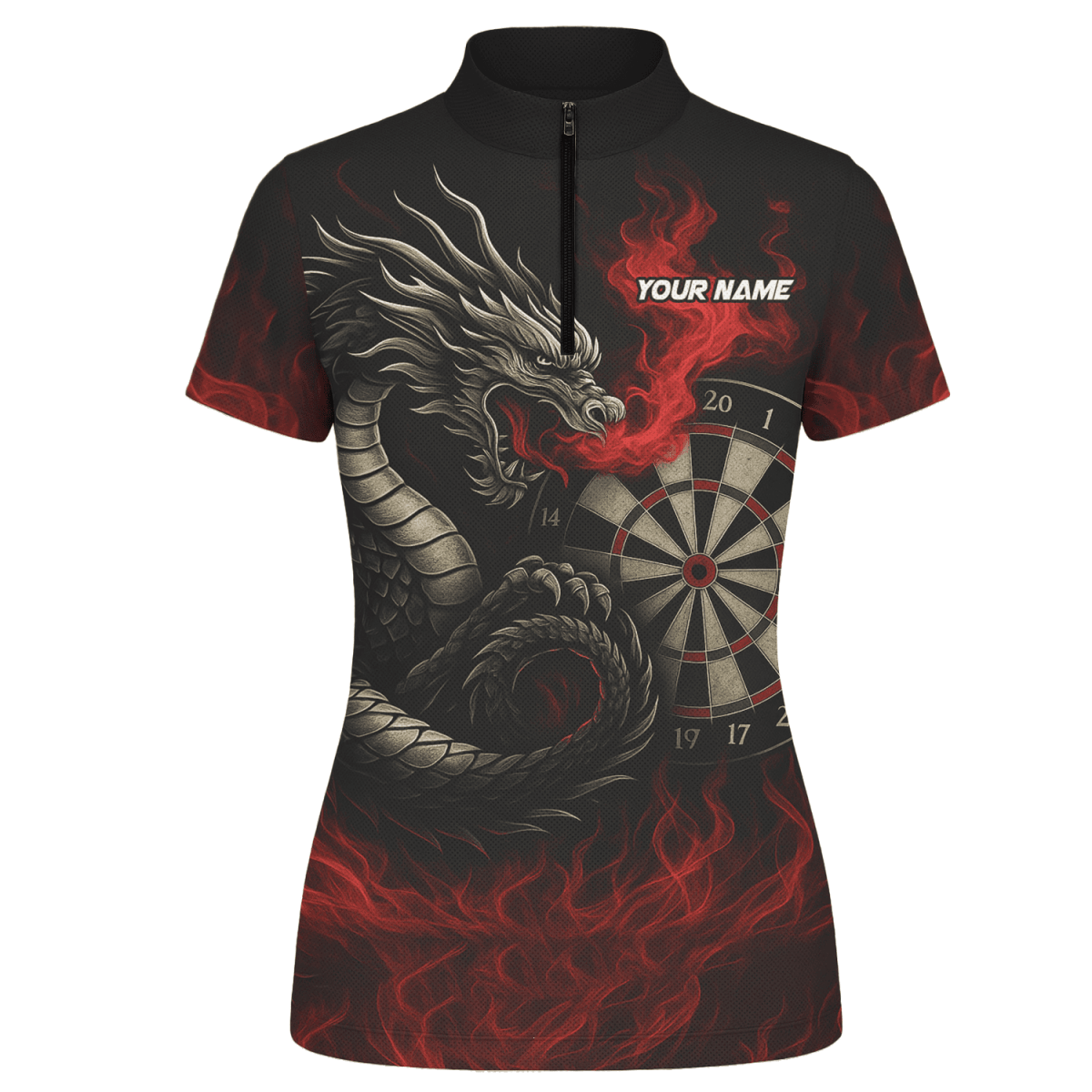 Damen Darts Poloshirt Schwarz - Rot mit Wolf - Motiv, personalisierbar W3505 - Outfitsuche