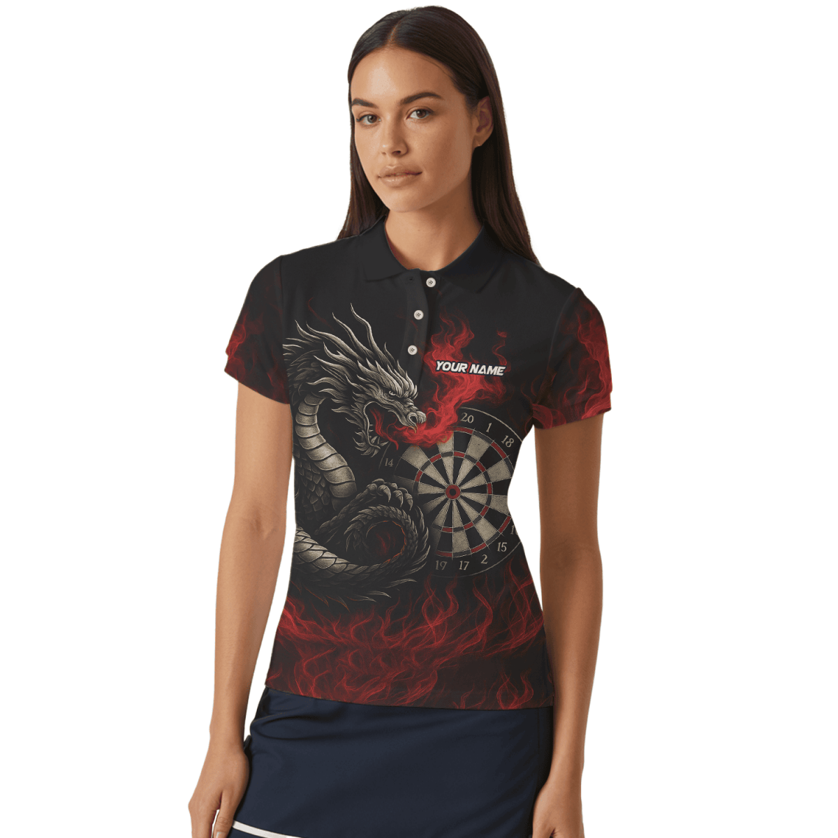 Damen Darts Poloshirt Schwarz - Rot mit Wolf - Motiv, personalisierbar W3505 - Outfitsuche