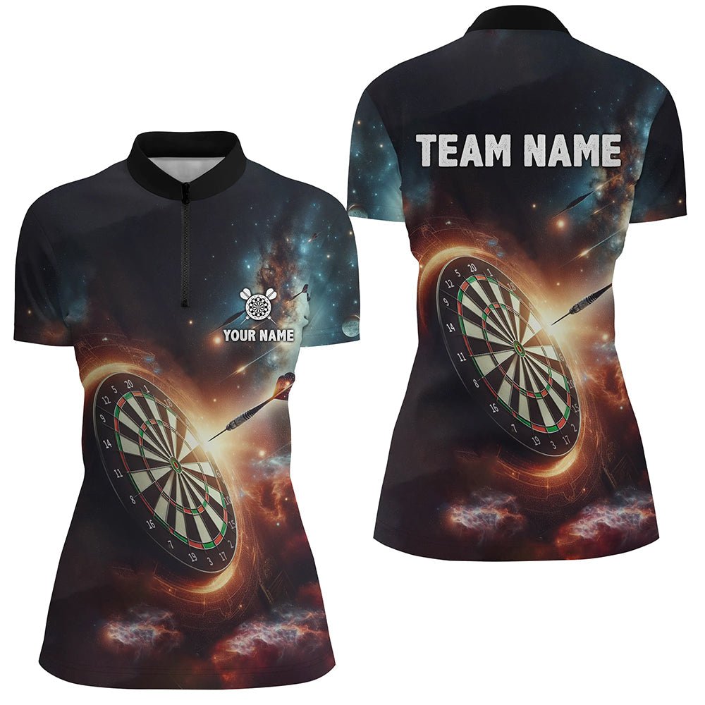 Damen Darts Shirt mit 3D-Galaxie-Druck und individueller Gestaltung | Viertelreißverschluss | Dart Trikot L1357 - Outfitsuche