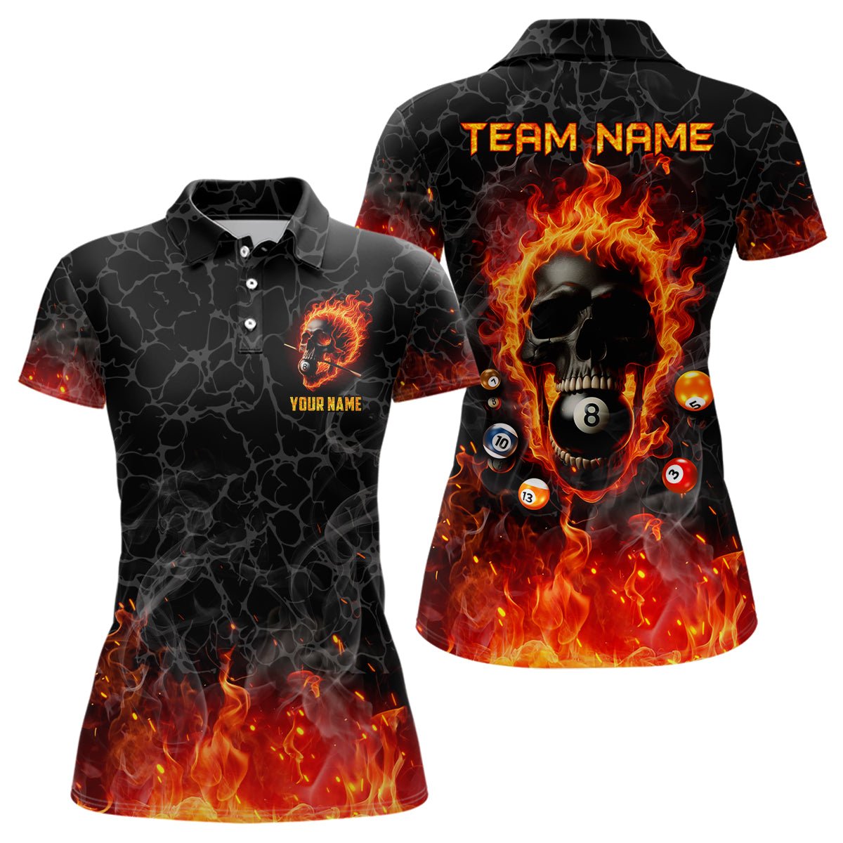 Damen Flame Skull Feuer Billard 8 - Ball Shirt T1826 - Outfitsuche