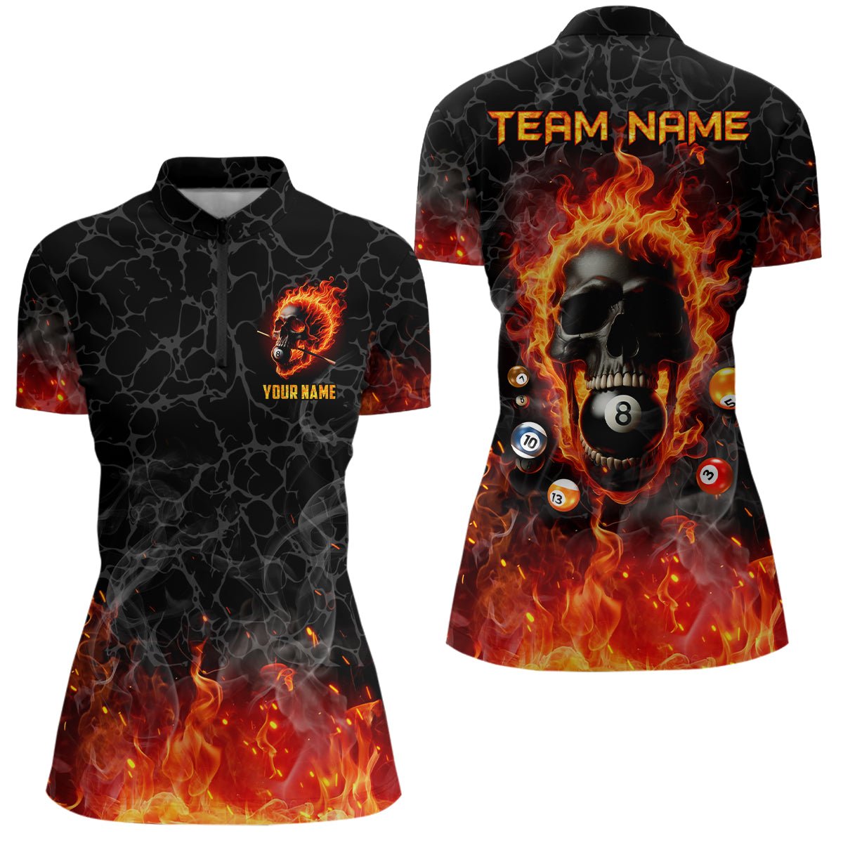 Damen Flame Skull Feuer Billard 8 - Ball Shirt T1826 - Outfitsuche