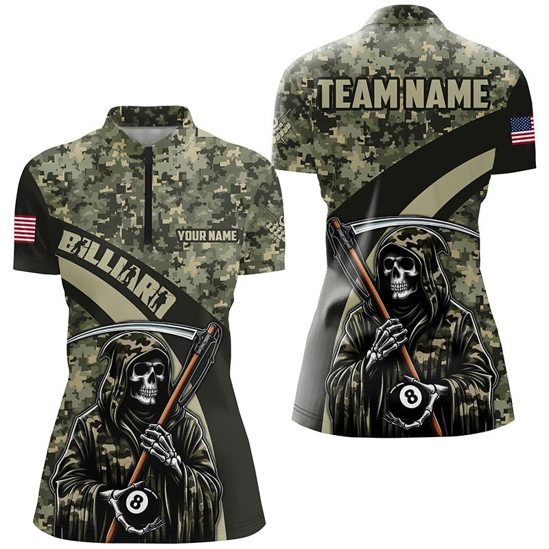 Damen Grün Camouflage Totenkopf Billardshirt T2062 - Outfitsuche