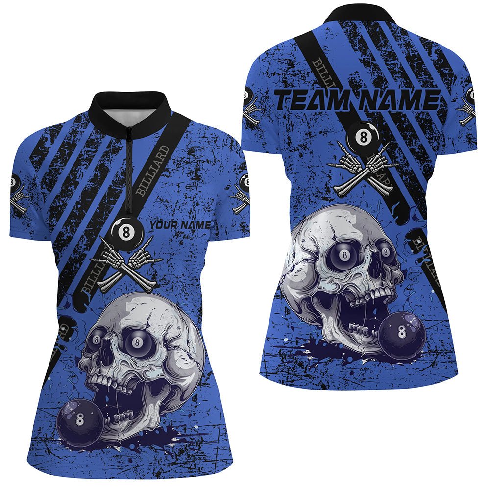 Damen Grunge Blau Skull Billard Shirt T1930 - Outfitsuche