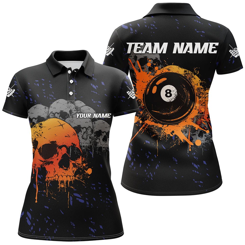 Damen Grunge Orange Skull 8 - Ball Pool Polo & Quarter - Zip Shirt T1733 - Outfitsuche