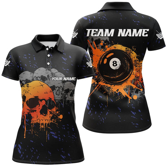 Damen Grunge Orange Skull 8 - Ball Pool Polo & Quarter - Zip Shirt T1733 - Outfitsuche