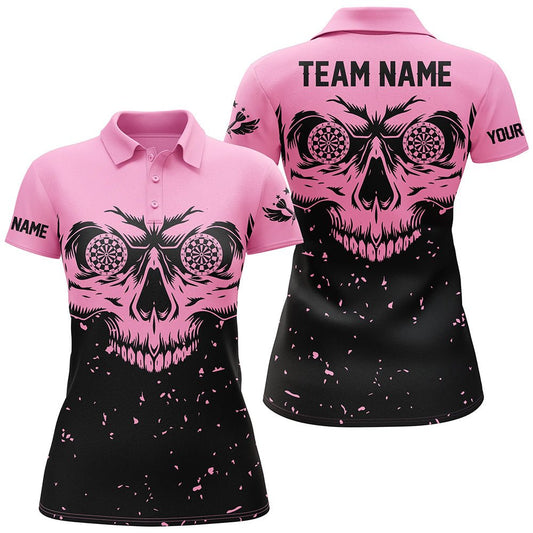 Damen Grunge Pink Schwarzes Totenkopf - Darts Polo & Quarter - Zip Shirts T1887 - Outfitsuche