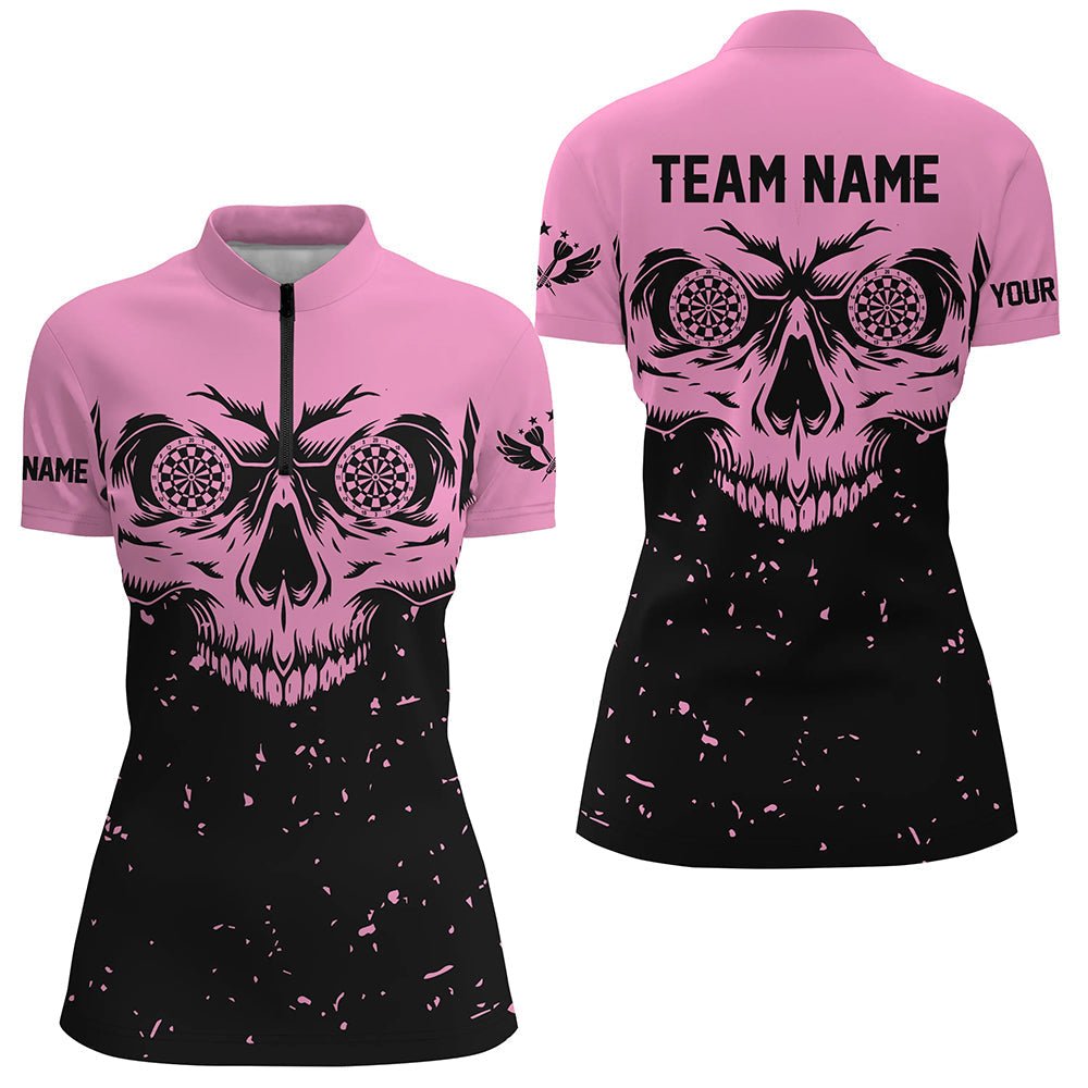 Damen Grunge Pink Schwarzes Totenkopf - Darts Polo & Quarter - Zip Shirts T1887 - Outfitsuche