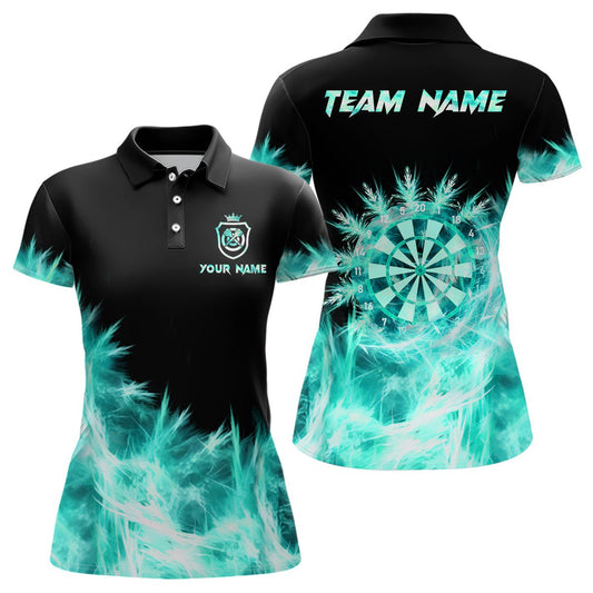 Damen Icy Turquoise Darts Polo - und Quarter - Zip - Shirt - Individuelles Team Dart Trikot T2577 - Outfitsuche