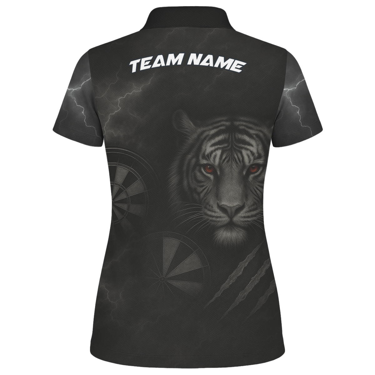 Damen Jersey - Poloshirt Schwarz mit brüllendem Tiger (rote Augen) & Blitz - Pfeil Design K4273 - Outfitsuche