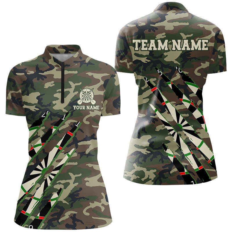 Damen Militärgrün Camouflage Individuelles Dart Polo - und Quarter - Zip - Shirt T2559 - Outfitsuche