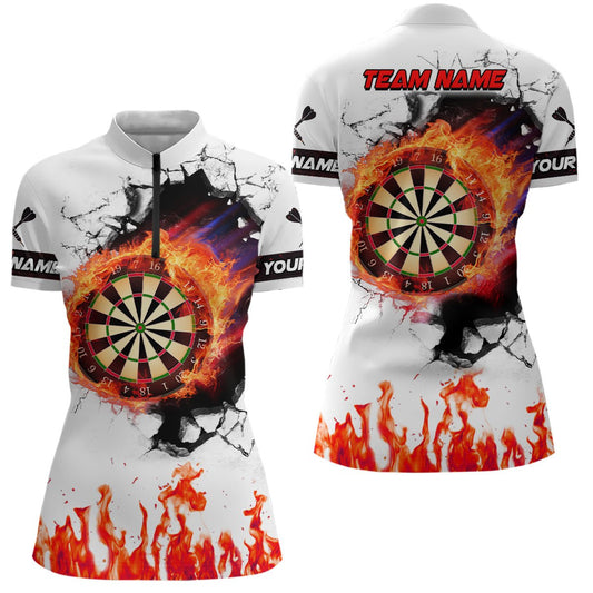 Damen Orange Dartboard Feuer Flamme 3D Darts Viertel - Zip Shirt T1391 - Outfitsuche