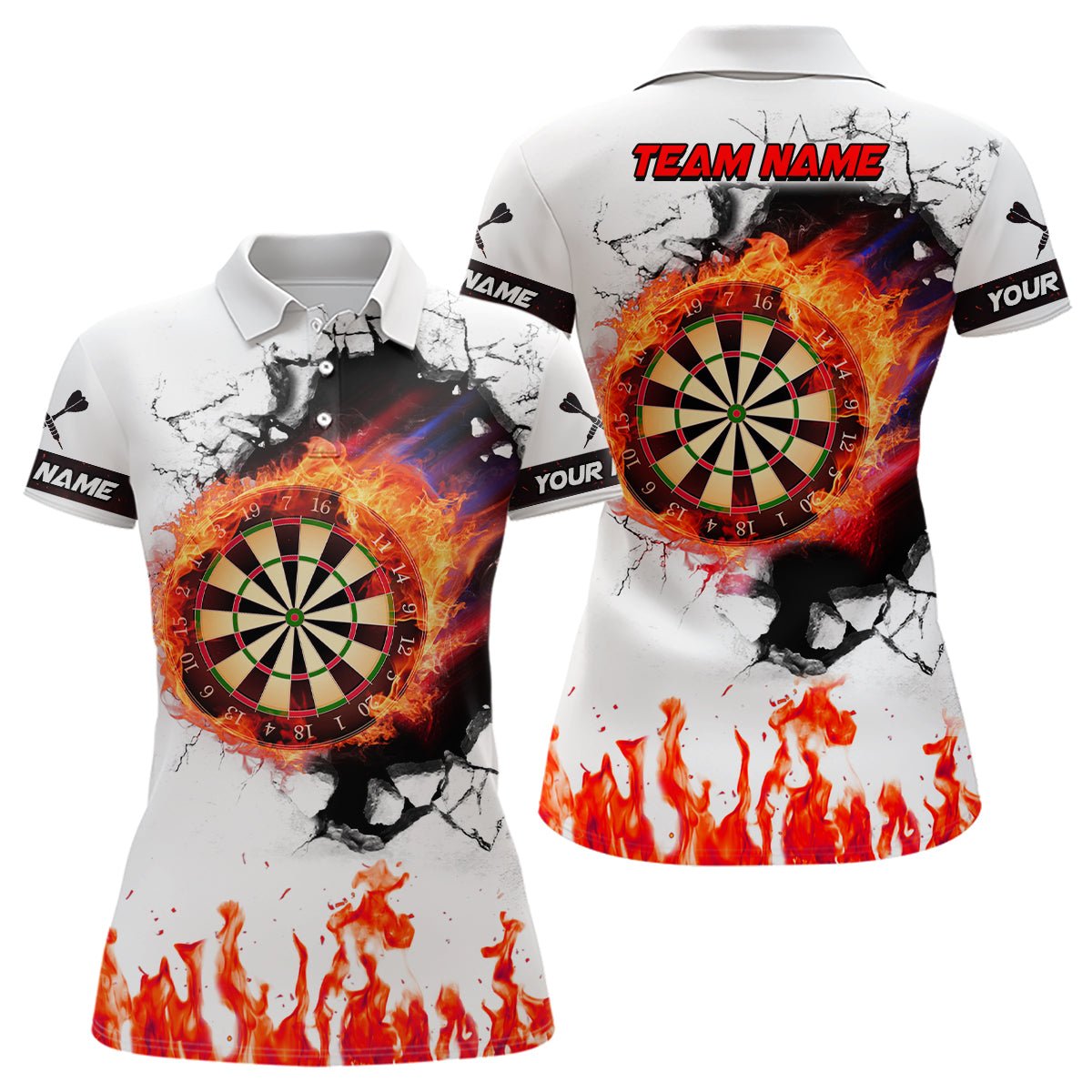 Damen Orange Flamme Dartboard Polo Shirt T1391 - Outfitsuche