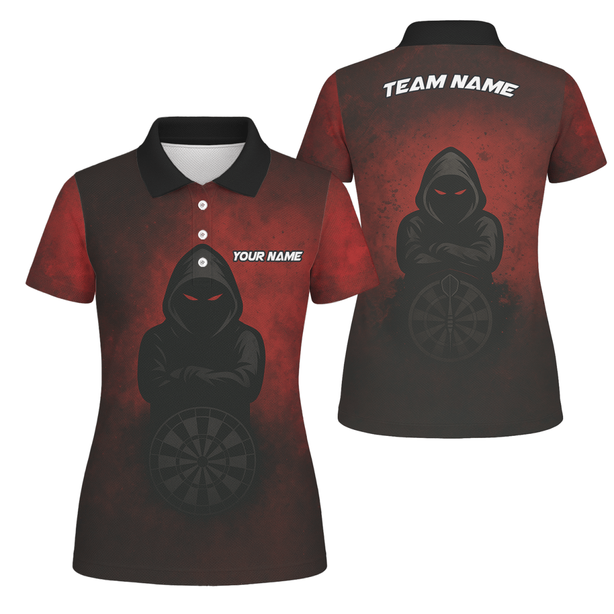 Damen Personalisiertes Kapuzen - Poloshirt Rote Augen Dart Rot Schwarz A5016 - Outfitsuche