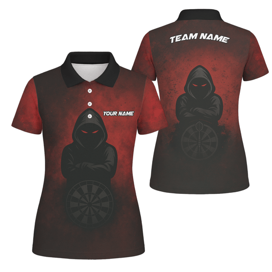 Damen Personalisiertes Kapuzen - Poloshirt Rote Augen Dart Rot Schwarz A5016 - Outfitsuche