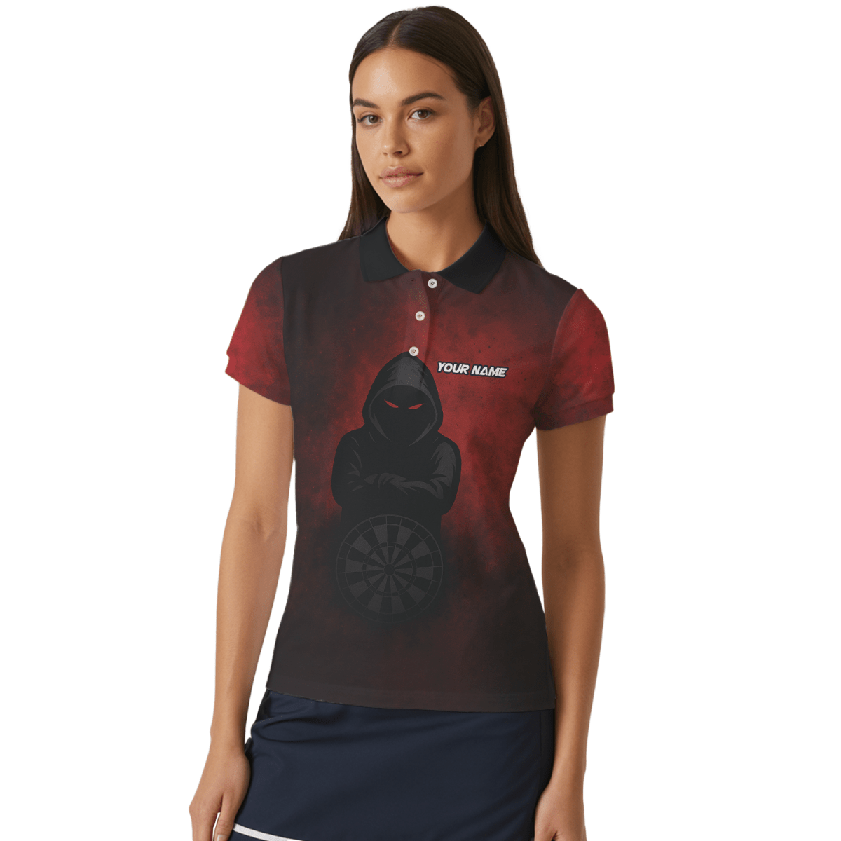 Damen Personalisiertes Kapuzen - Poloshirt Rote Augen Dart Rot Schwarz A5016 - Outfitsuche
