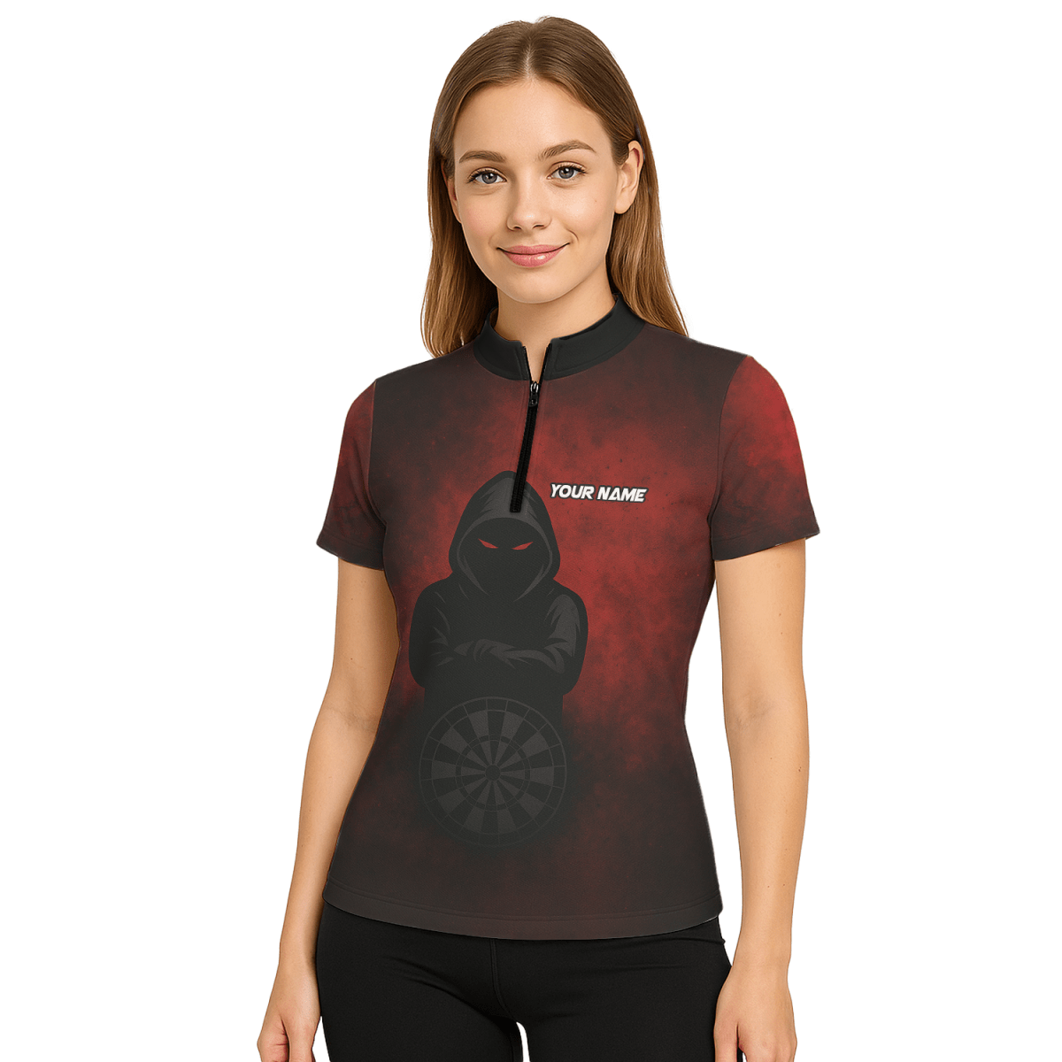 Damen Personalisiertes Kapuzen - Poloshirt Rote Augen Dart Rot Schwarz A5016 - Outfitsuche