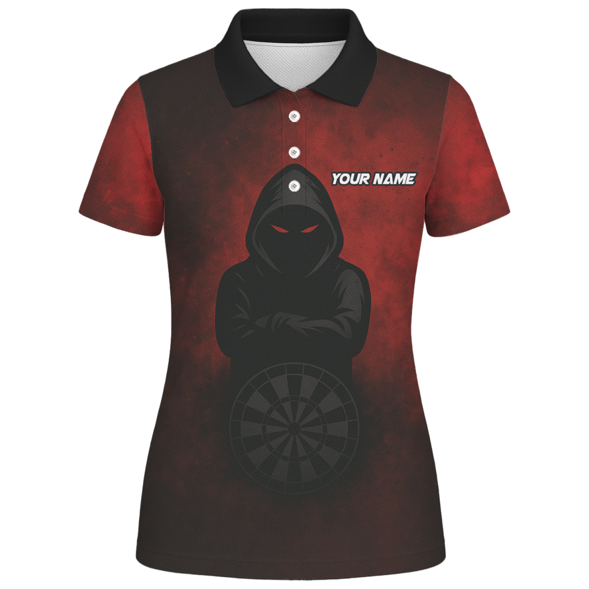 Damen Personalisiertes Kapuzen - Poloshirt Rote Augen Dart Rot Schwarz A5016 - Outfitsuche