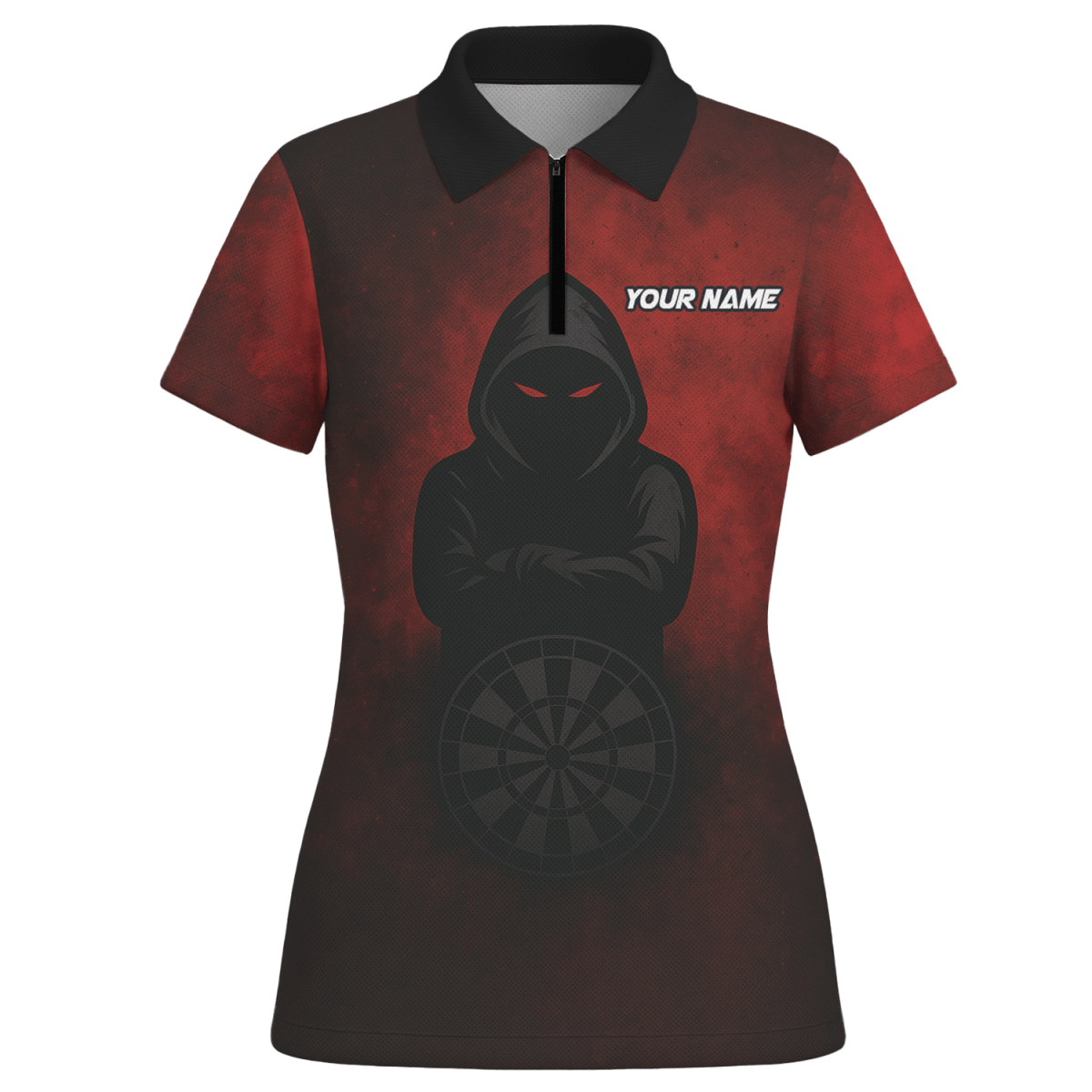 Damen Personalisiertes Kapuzen - Poloshirt Rote Augen Dart Rot Schwarz A5016 - Outfitsuche