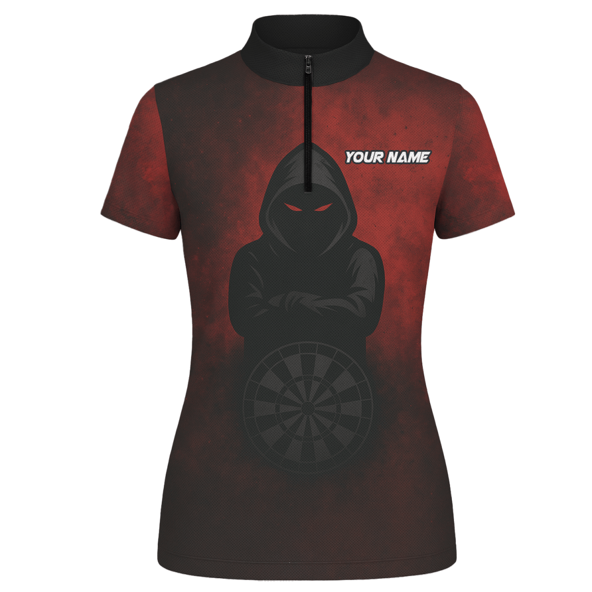 Damen Personalisiertes Kapuzen - Poloshirt Rote Augen Dart Rot Schwarz A5016 - Outfitsuche