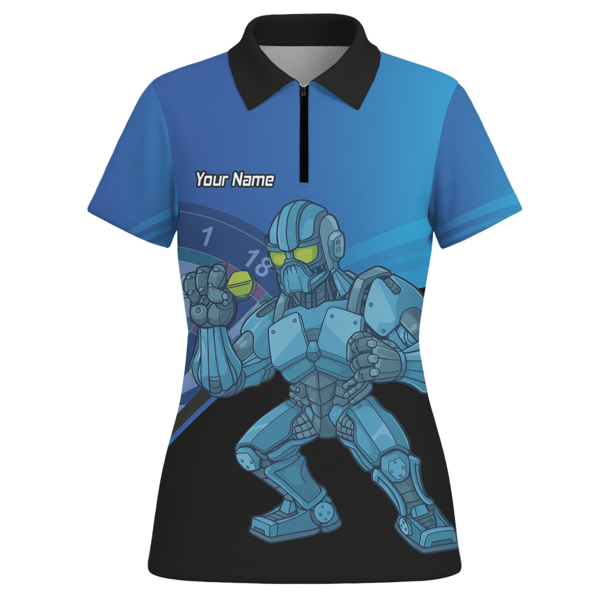 Damen Personalisiertes Roboter - Mech Poloshirt Blau Schwarz P6936 - Outfitsuche