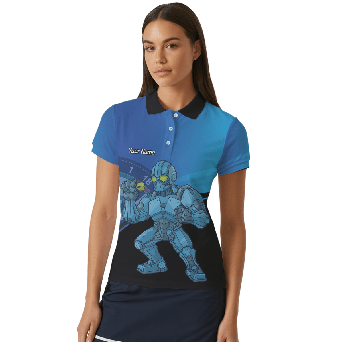 Damen Personalisiertes Roboter - Mech Poloshirt Blau Schwarz P6936 - Outfitsuche