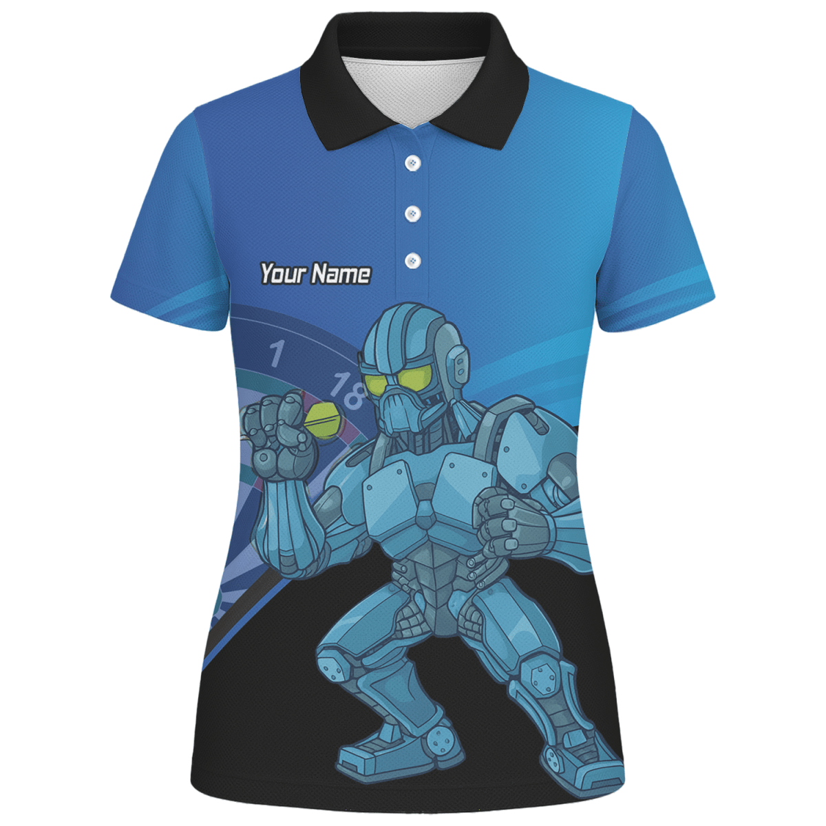Damen Personalisiertes Roboter - Mech Poloshirt Blau Schwarz P6936 - Outfitsuche