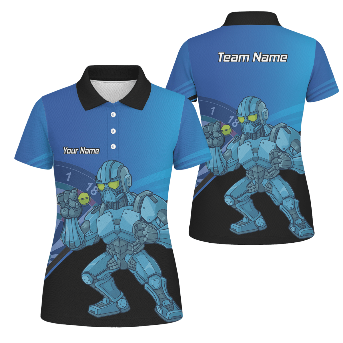 Damen Personalisiertes Roboter - Mech Poloshirt Blau Schwarz P6936 - Outfitsuche