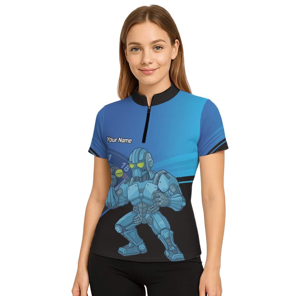 Damen Personalisiertes Roboter - Mech Poloshirt Blau Schwarz P6936 - Outfitsuche