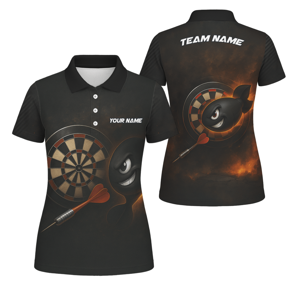Damen Personalisiertes Schwarzes Jersey Poloshirt mit Explosivem Dart Motiv P7113 - Outfitsuche