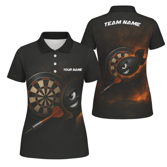 Damen Personalisiertes Schwarzes Jersey Poloshirt mit Explosivem Dart Motiv P7113 - Outfitsuche