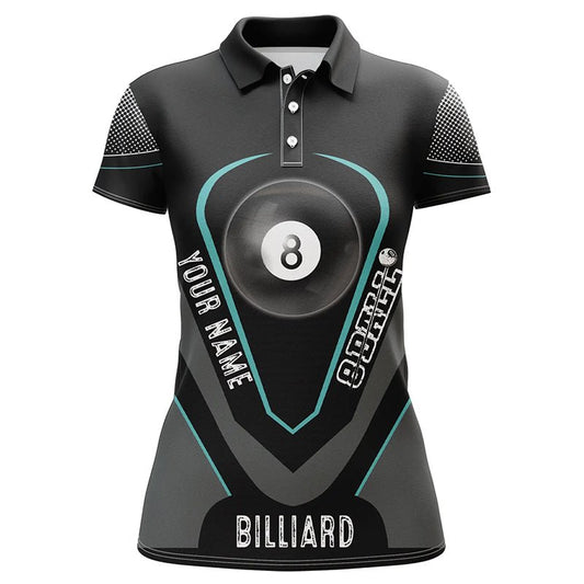 Damen Polo - Shirt mit 8 - Ball - Billard - Motiv in Schwarz - Blau V1065 - Outfitsuche