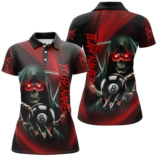 Damen Polo - Shirt mit Rotem Skull und 8 - Ball T1530 - Outfitsuche