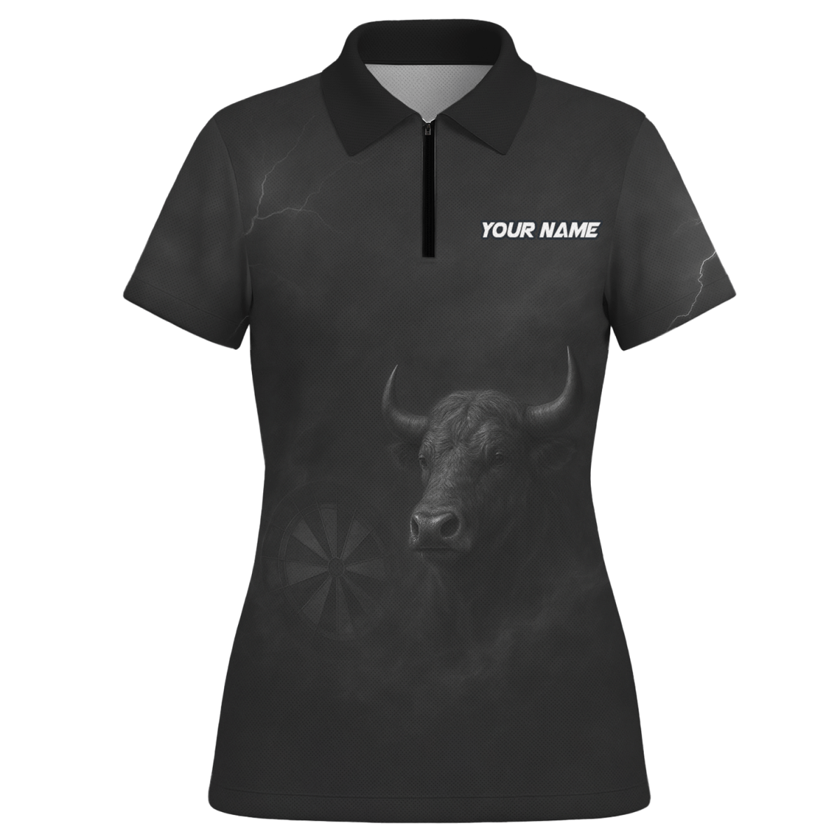 Damen Polo - Shirt Schwarz mit Stier Grunge Motiv (Dart) - Mit Wunschname - Outfitsuche