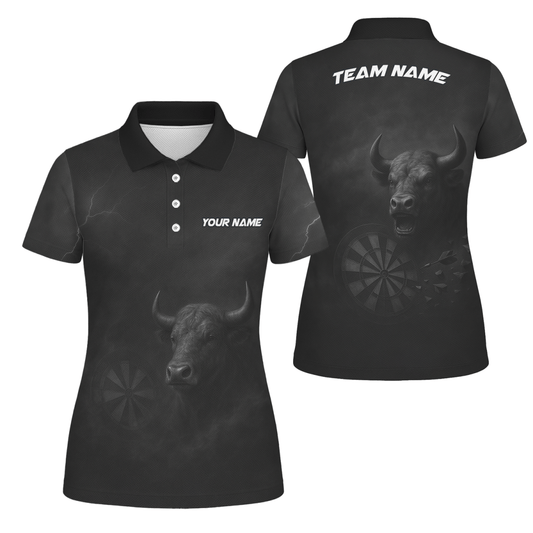 Damen Polo - Shirt Schwarz mit Stier Grunge Motiv (Dart) - Mit Wunschname - Outfitsuche