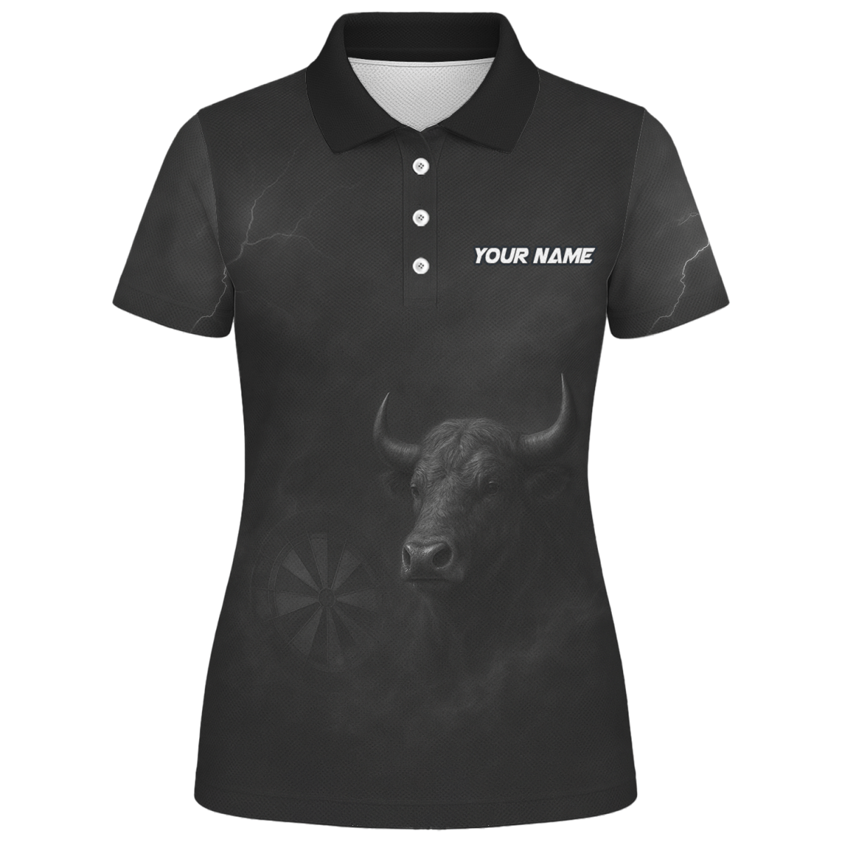 Damen Polo - Shirt Schwarz mit Stier Grunge Motiv (Dart) - Mit Wunschname - Outfitsuche