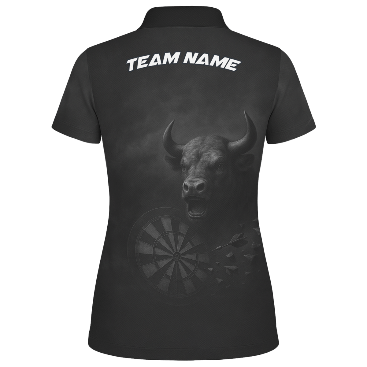 Damen Polo - Shirt Schwarz mit Stier Grunge Motiv (Dart) - Mit Wunschname - Outfitsuche