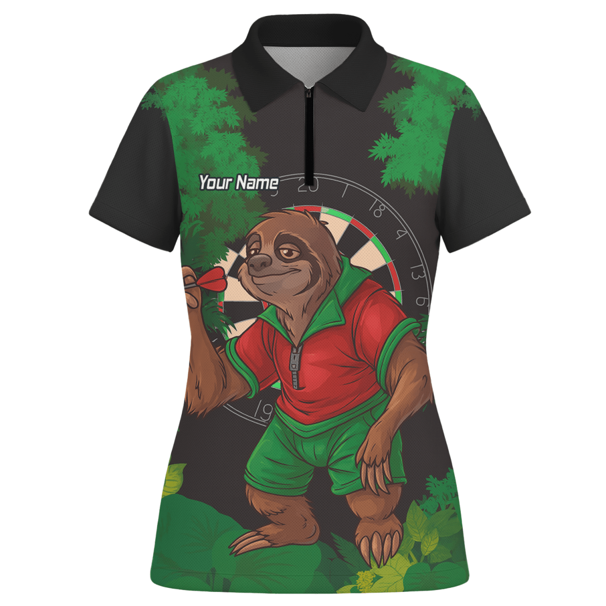 Damen Poloshirt Faultier Darts Dschungel Motiv Personalisiert Schwarz Grün Rot K9408 - Outfitsuche