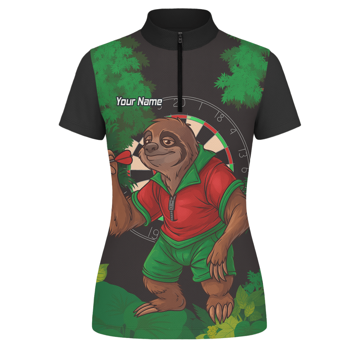 Damen Poloshirt Faultier Darts Dschungel Motiv Personalisiert Schwarz Grün Rot K9408 - Outfitsuche