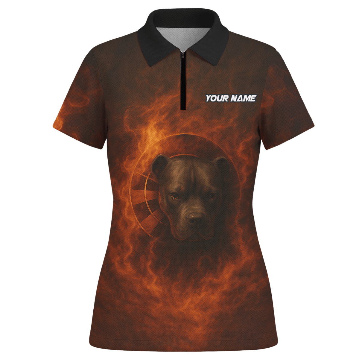 Damen Poloshirt mit Wunschname: Pitbull Flammen Motiv Y3740 - Outfitsuche